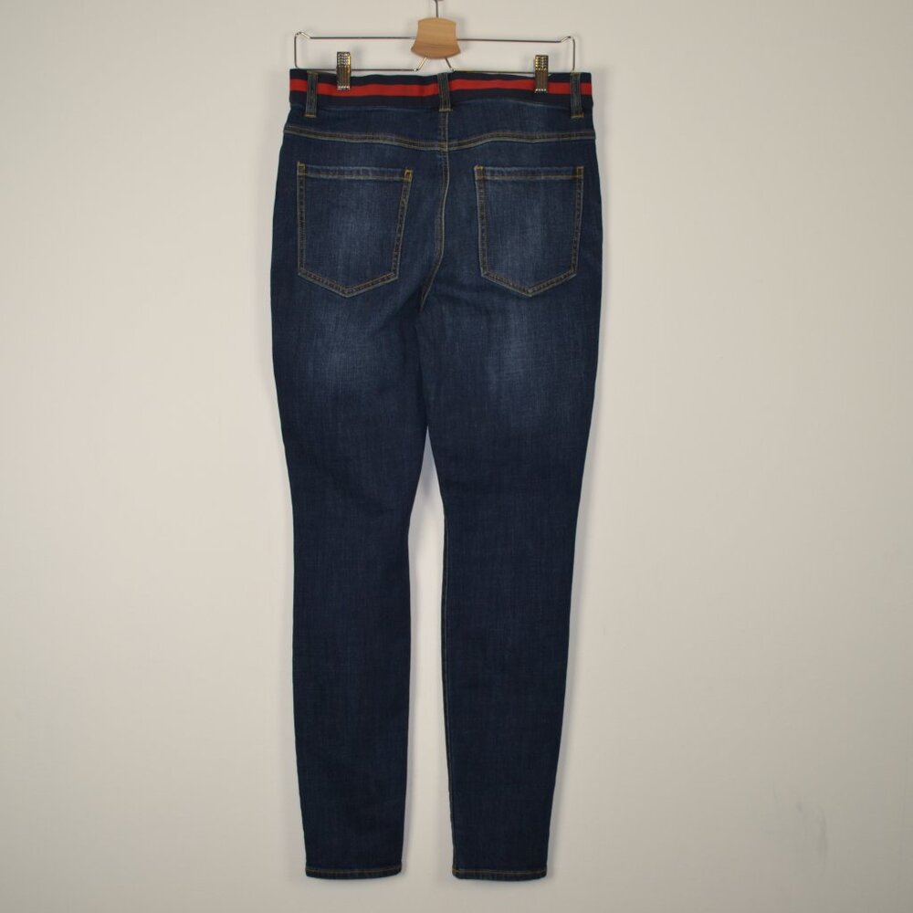 Cabi Button Fly Skinny Denim Jeans High Rise 5 Pocket Womens 8 Red Waist Band - Picture 4 of 9